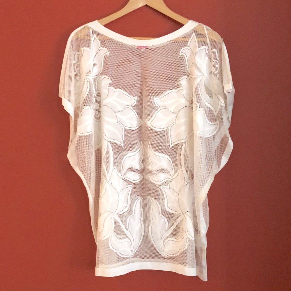 Cream mesh swimsuit coverup